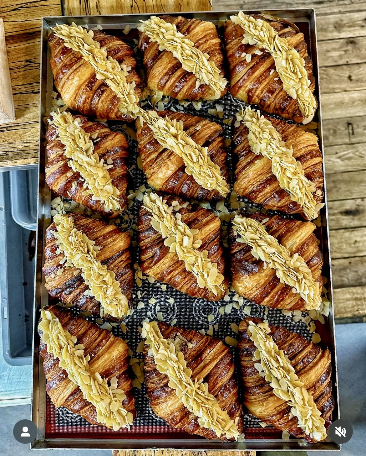 Tray of almond croissants ready to serve