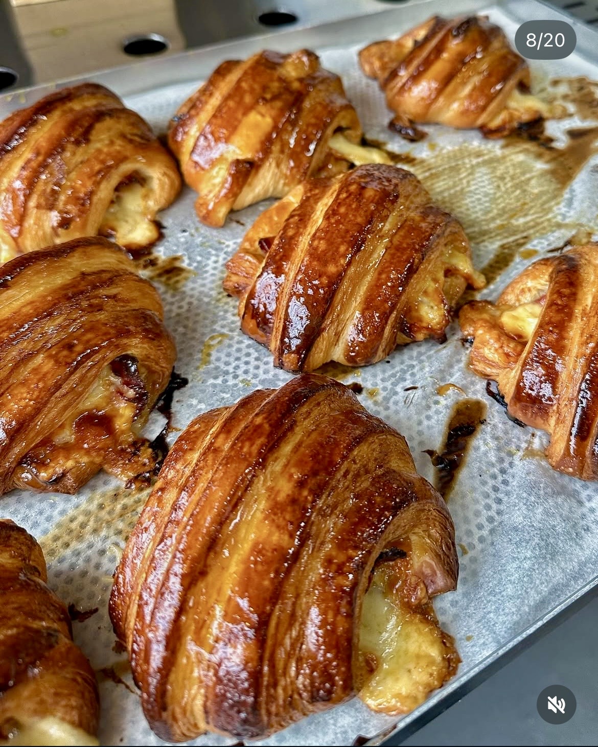 Golden brown croissants fresh out of the oven