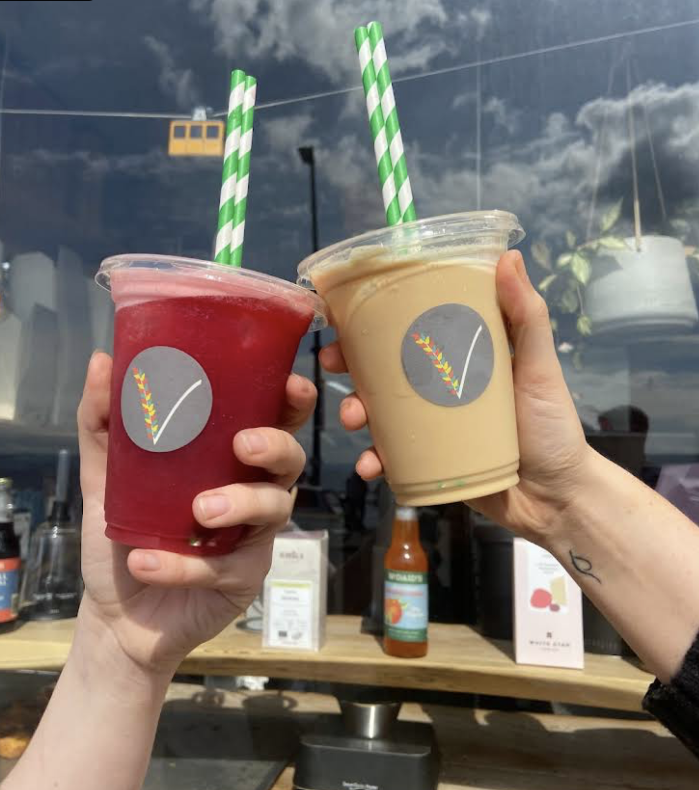 Vittle specialty iced coffee drinks with branded cups